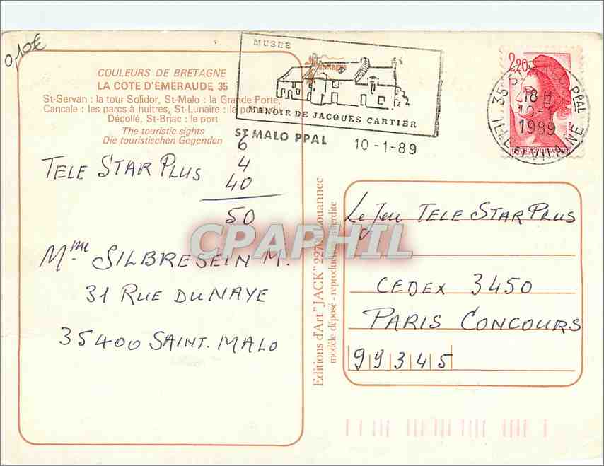 La côte d'Émeraude — Saint-Servan, Saint-Malo, Dinard, Cancale, Saint-Lunaire, Saint-Briac — Éditions d'Art 'Jack' Cartier — Rückseite