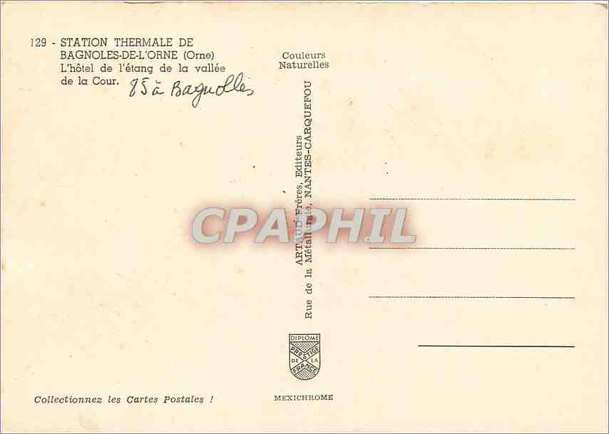 CPM Station Thermale de Bagnoles de l'Orne L'Hotel de l'Etang de la vallee de la Cour  — Rückseite