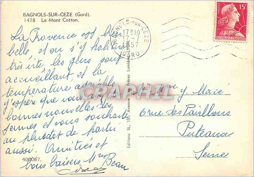 CPM Bagnols sur Ceze Gard Le Mont Cotton  — Rückseite