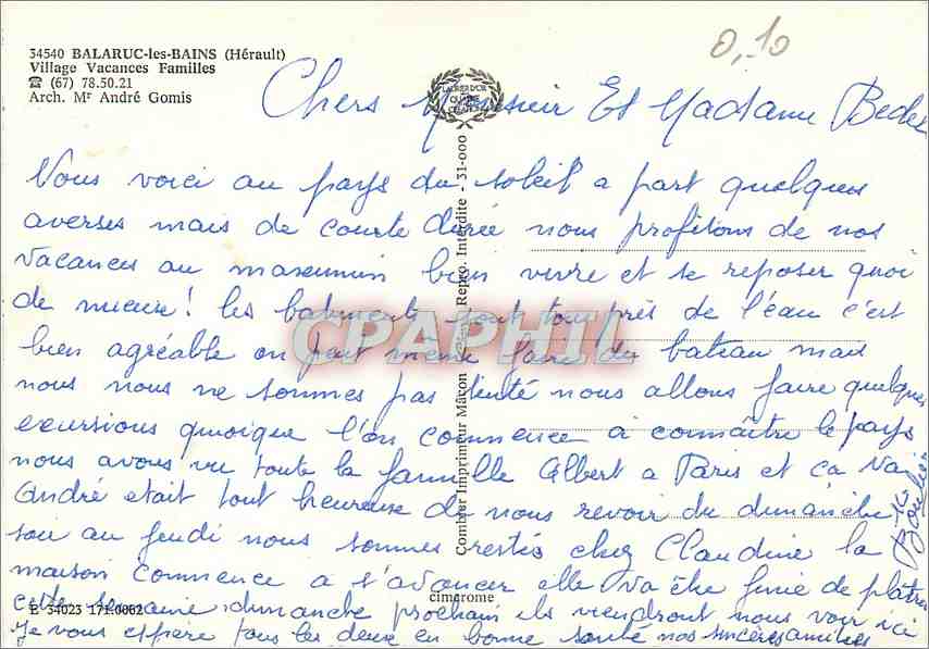 CPM Balaruc les Bains Herault Village Vacances Families  VVF — Back
