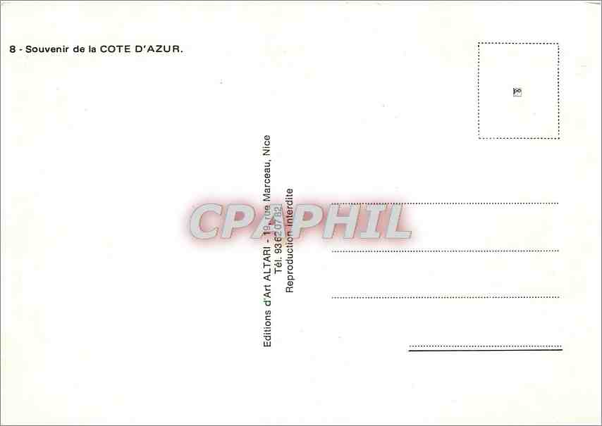 CPM Souvenir de la Cote d'Azur Menton Palais de Monaco Nice Antibes Juan les Pins  — Rückseite