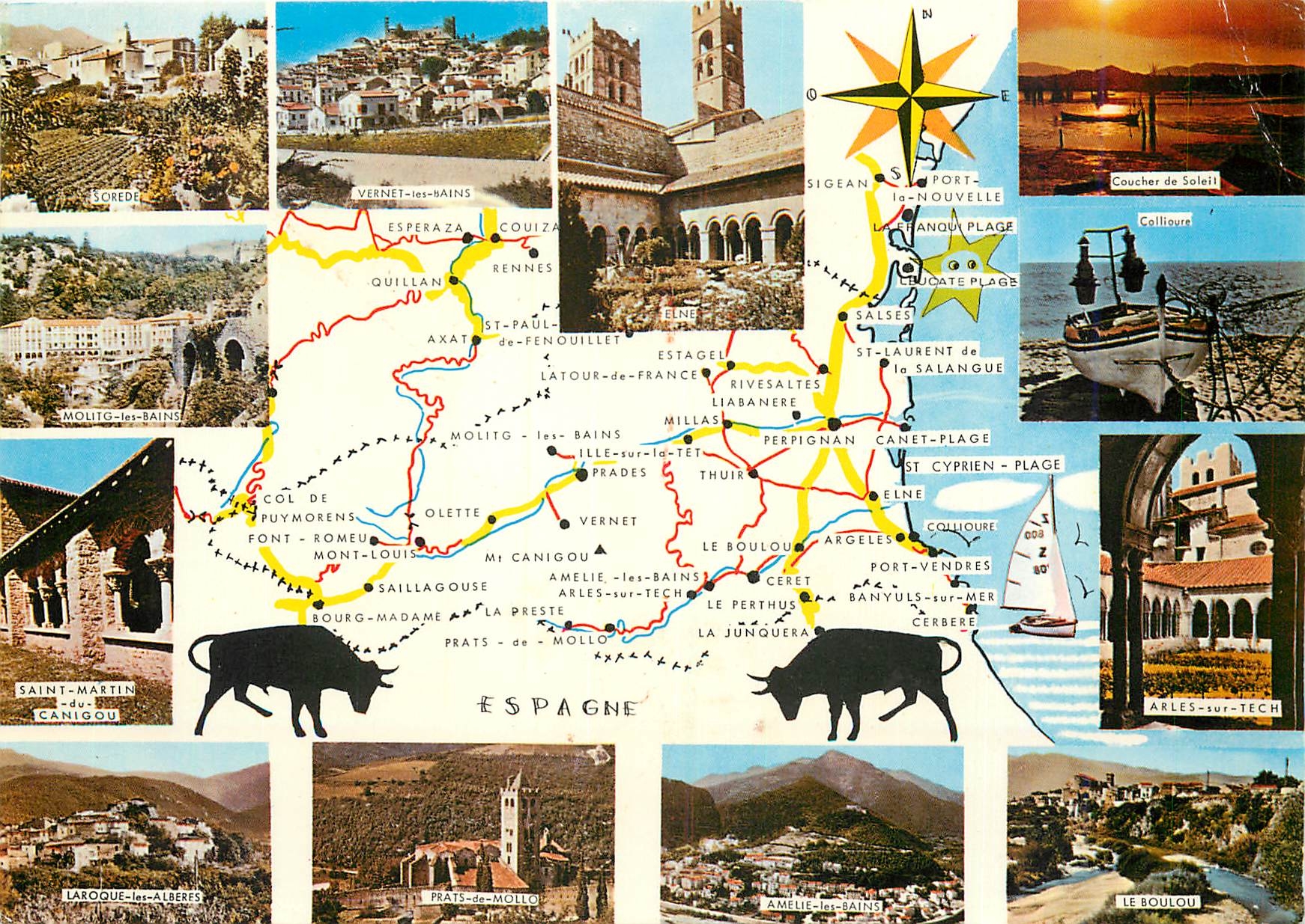 CPM Le departement des Pyrenees Orientales et sis circuits touristiques 