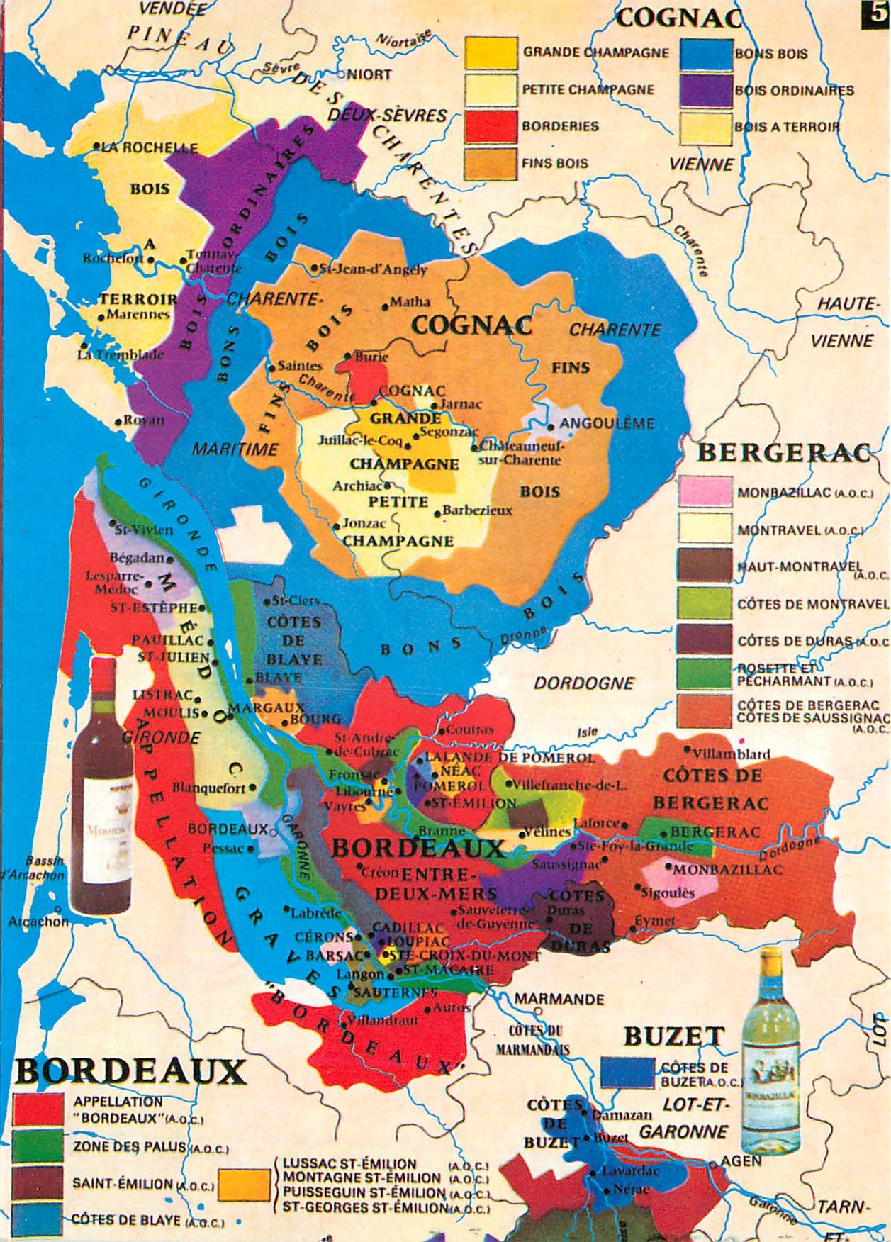 CPM Nos Grandes Regions Viticoles Carte des Vins de France d'apres Recta Foldex 
