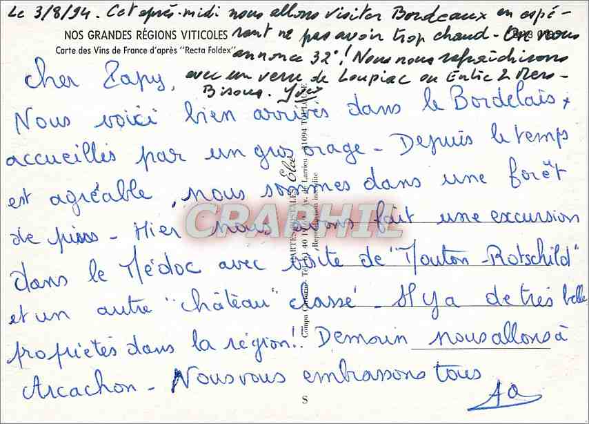 CPM Nos Grandes Regions Viticoles Carte des Vins de France d'apres Recta Foldex  — Verso
