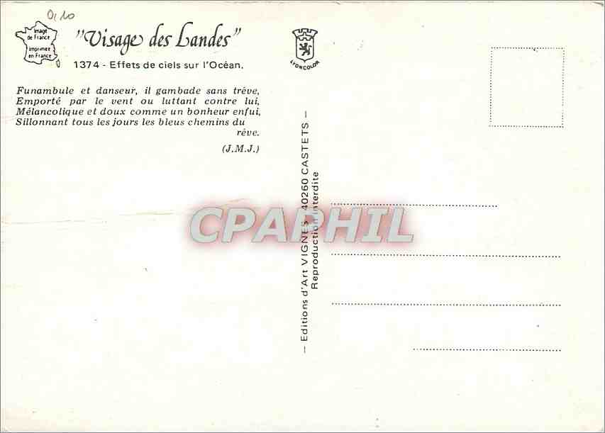 Visage des Landes — Effets de ciels sur l'Océan — J. Vignes — Rückseite