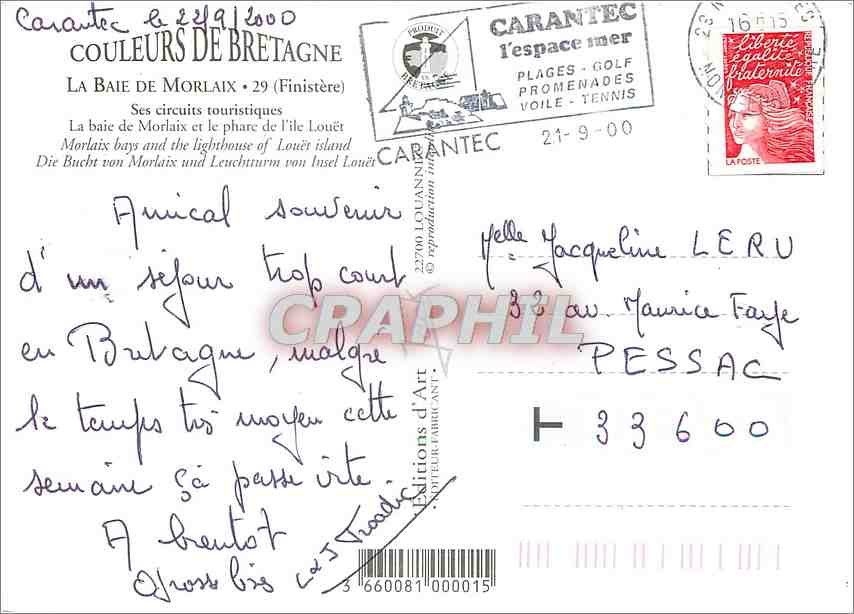 CPM La Baie de Morlaix Finistere Ses circuits touristiques Le baie de Morlaix et la phare de l'ile L — Rückseite