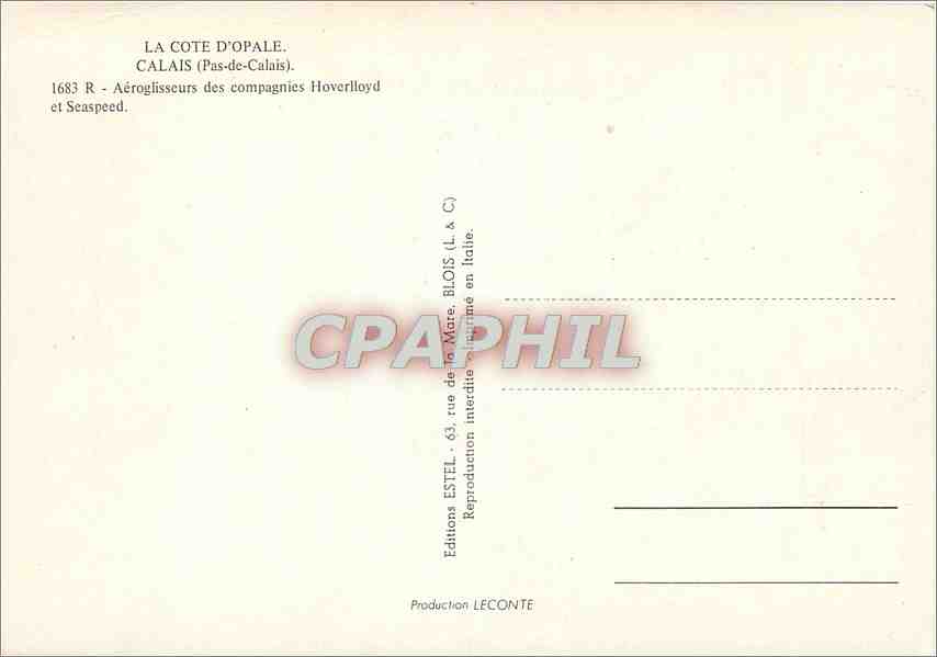 CPM Calais Pas de Calais Aeroglisseurs des compagnies Hoverlloud et Seaspeed Bateau — Rückseite
