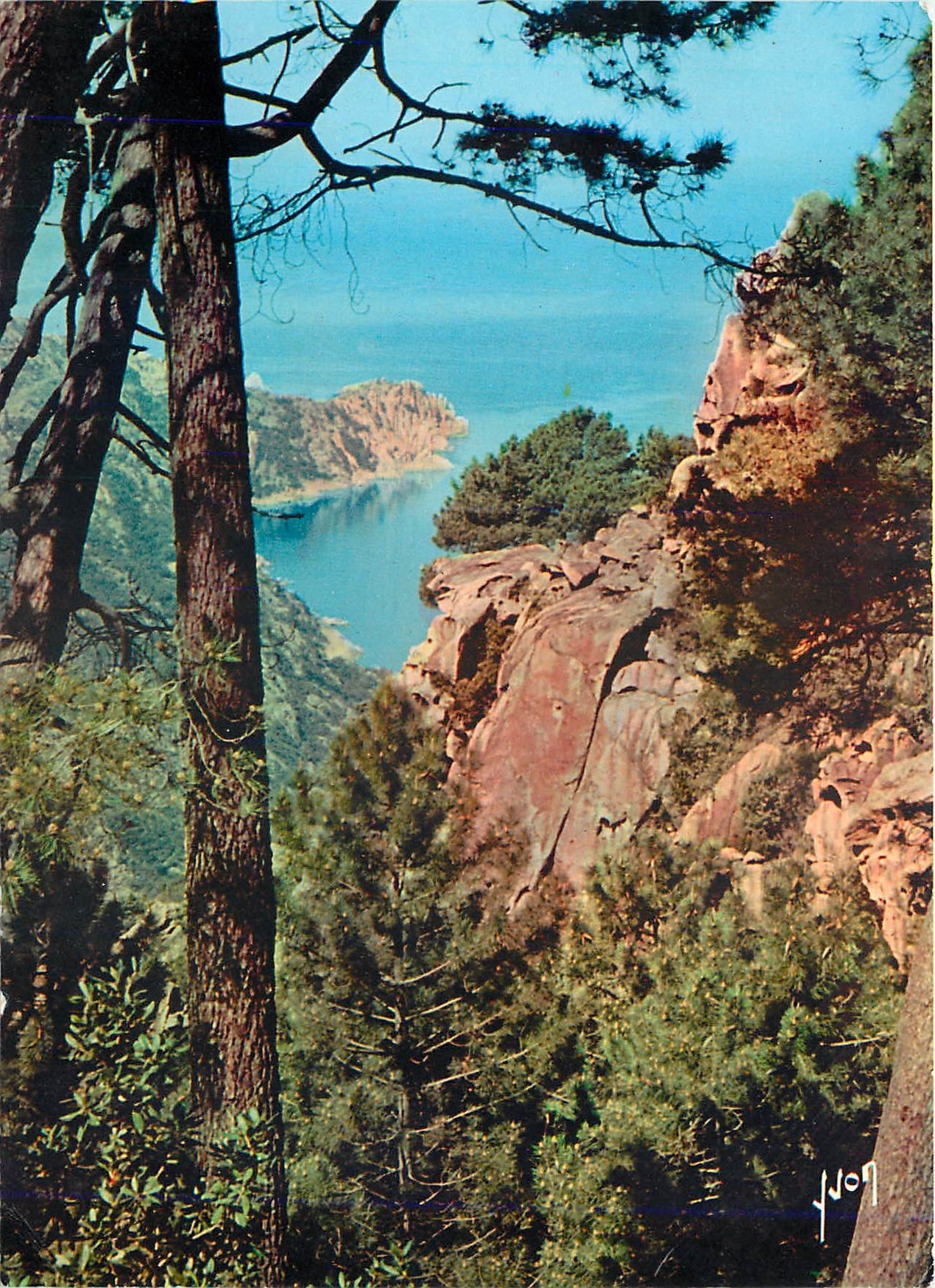 CPM La Corse oasis de Beaute Les Calanques Ravin encadre de magnifiques roches rouges 