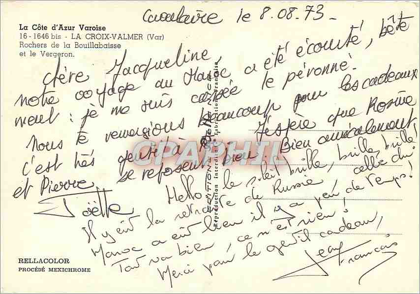 La Côte d'Azur — Rochers de la Bouillabaisse — éditeur Rella — Reverso