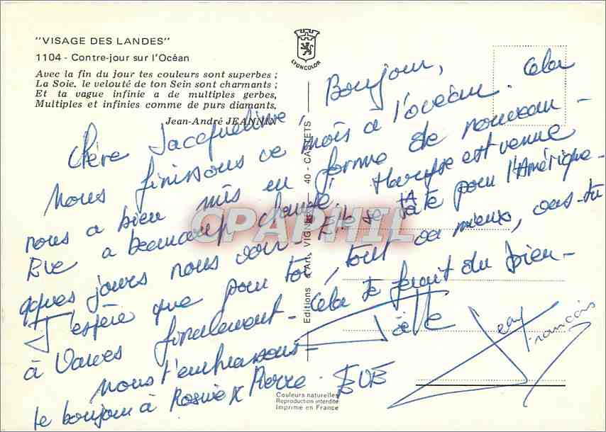 CPM Visages des Landes Contre jour sur l'Ocean  — Rückseite
