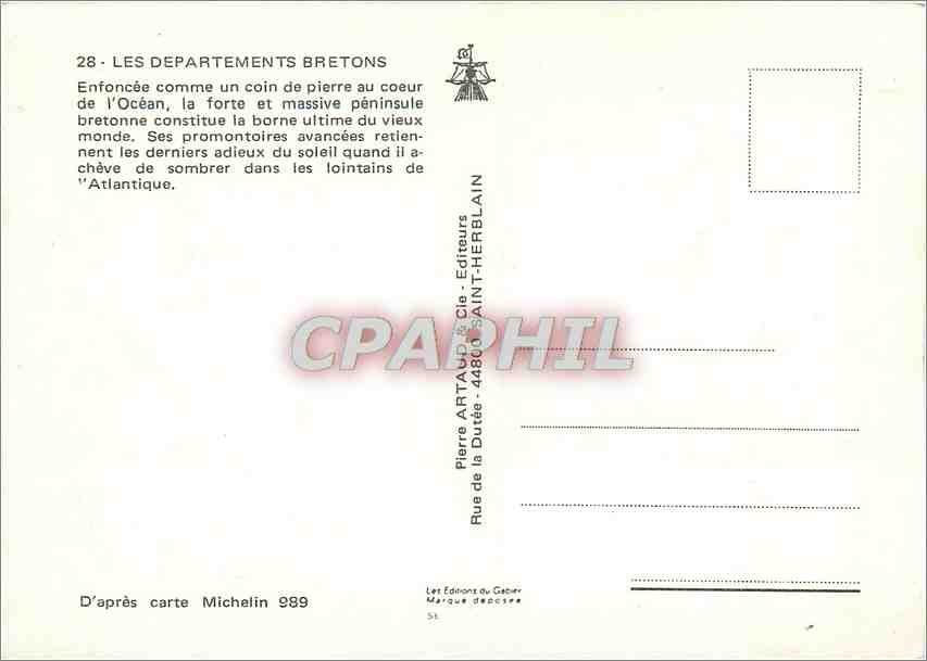 CPM Les Departements Bretons Enfoncee comme un coin de pierre au coeur de l'Ocean  — Rückseite