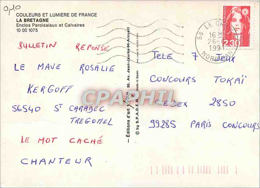 CPM La Bretagne Enclos Paroissiaux et Calvaires  — Rückseite