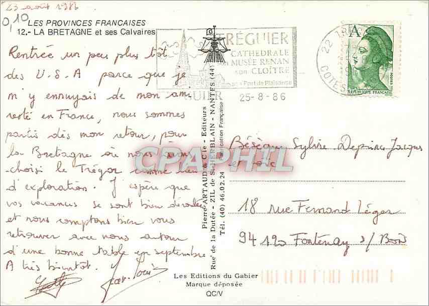 CPM Les Provinces Francainces La Bretagne et ses Calvaires  — Rückseite