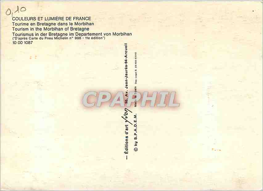 Carte postale touristique — Morbihan — Éditions Jean-Jaurès-94-Arcueil — Back