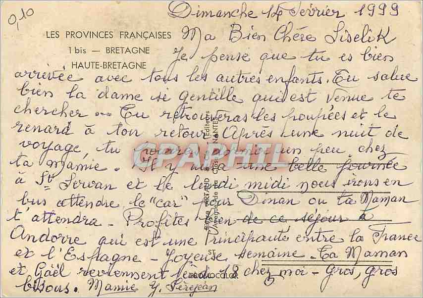 CPM Les Provinces Francaises Bretagne Haute Bretagne  — Rückseite