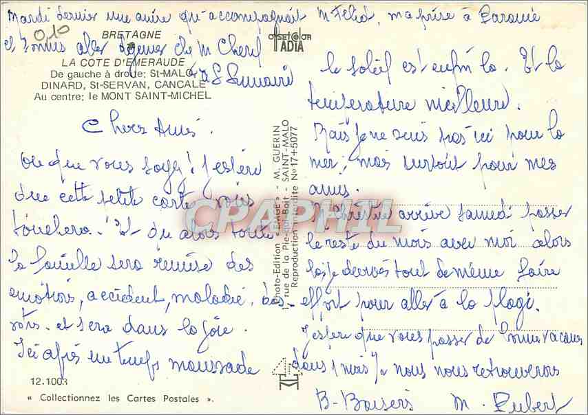 CPM La Cote d'Emeraude De gauche a droite St Malo Dinard St Servan Cancale  — Verso