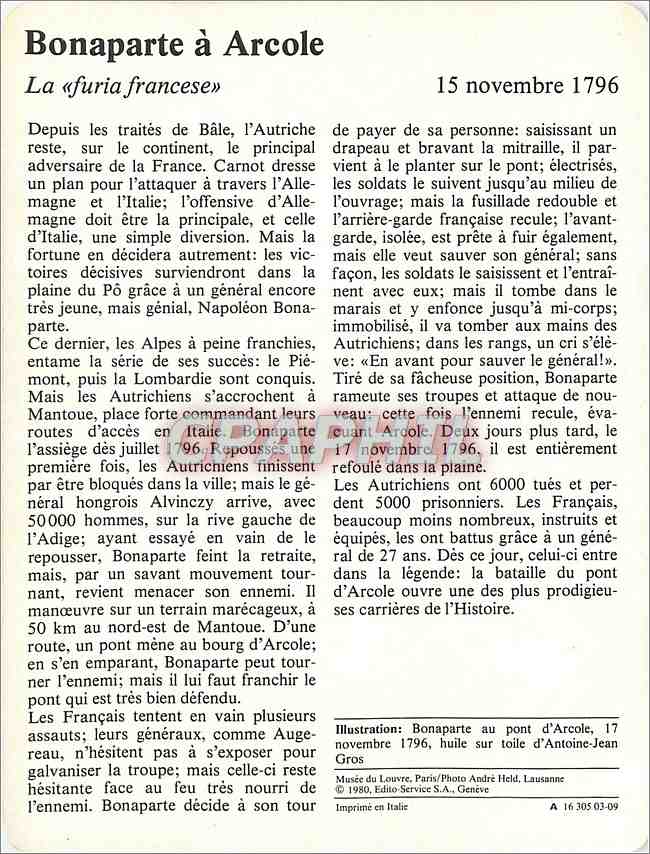 Fiche illustree Bonaparte a Arcole La furia francese  — Rückseite
