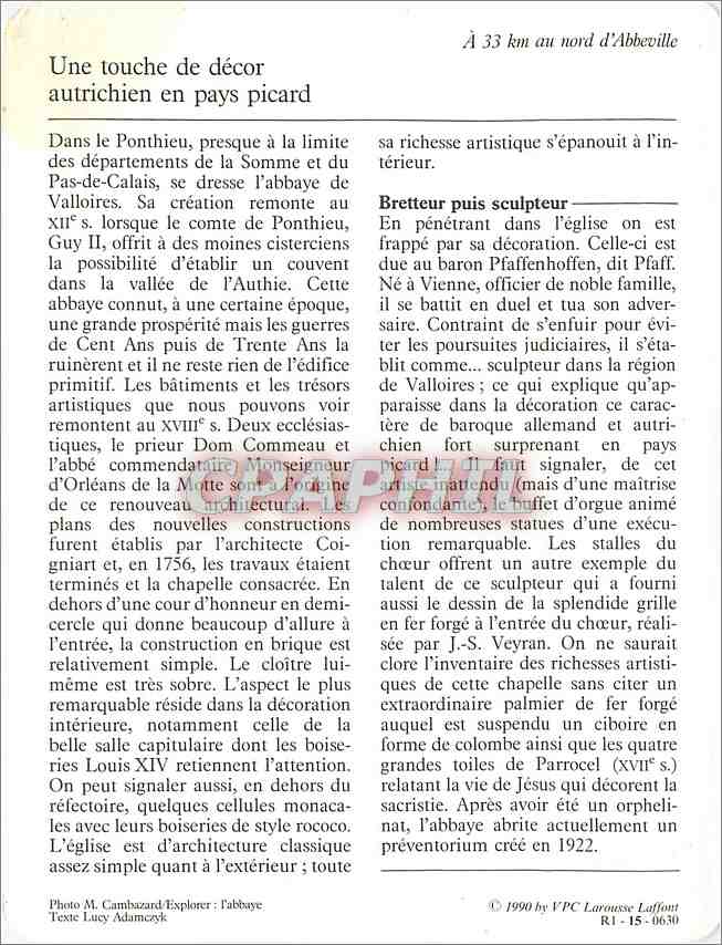 Fiche illustree Valloires L'abbaye  — Verso