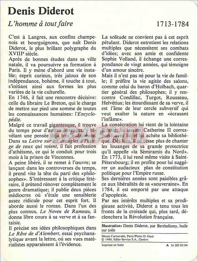Fiche illustree Denis Diderot L'homme a tout faire  — Rückseite