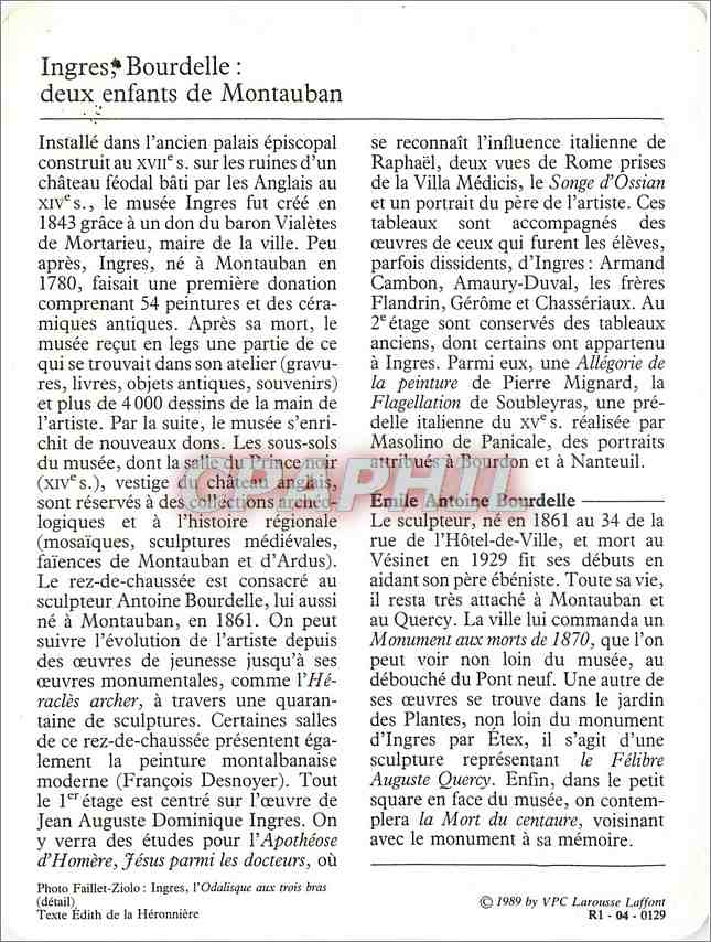 Fiche illustree Montauban Le musee Ingres  — Rückseite
