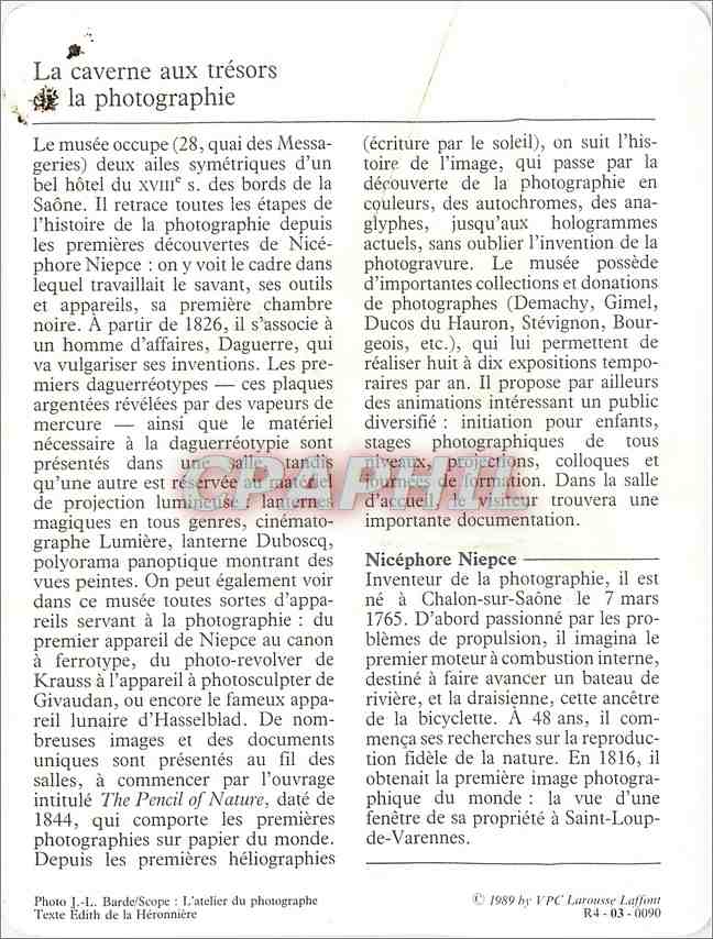 Fiche illustree Chalon sur Saone Le musee Nicephore Niepce  — Rückseite