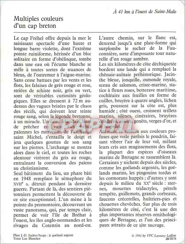 Fiche illustree Le Cap Frehel  — Verso