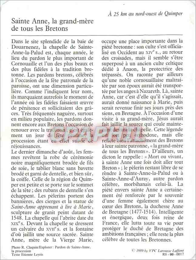 Fiche illustree Sainte Anne La Palud Le Pardon  — Verso