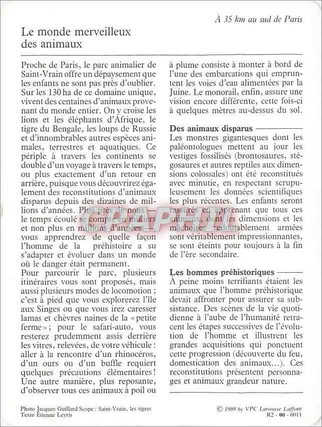 Fiche illustree Saint Vrain Le parc animalier  — Rückseite