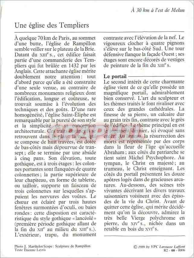 Fiche illustree Rampillon Eglise Saint Eliphe  — Verso