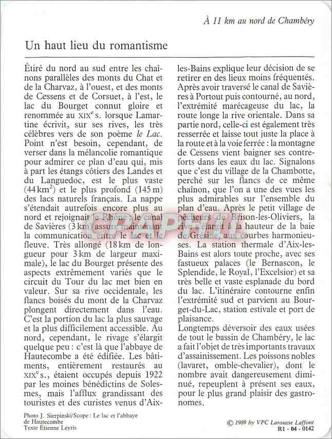 Fiche illustree Le Bourget Le lac  — Rückseite