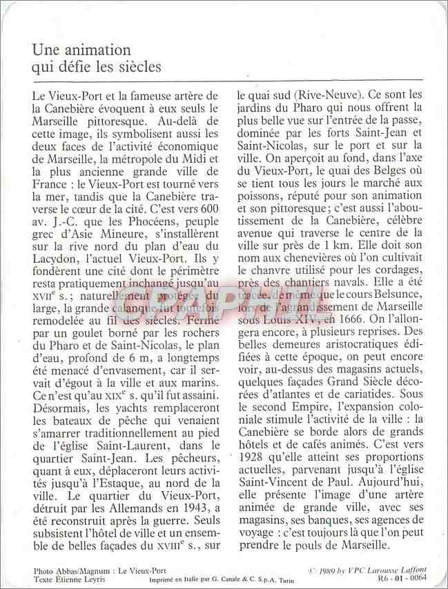 Fiche illustree Marseille Le Vieux Port et la Canebiere  — Verso