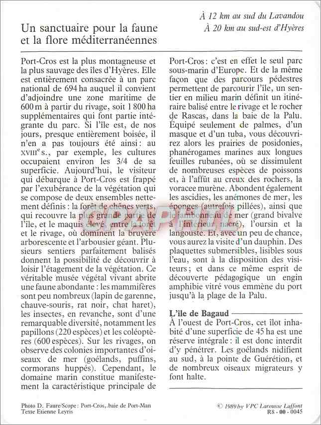Fiche illustree Port Cros Le parc national  — Rückseite