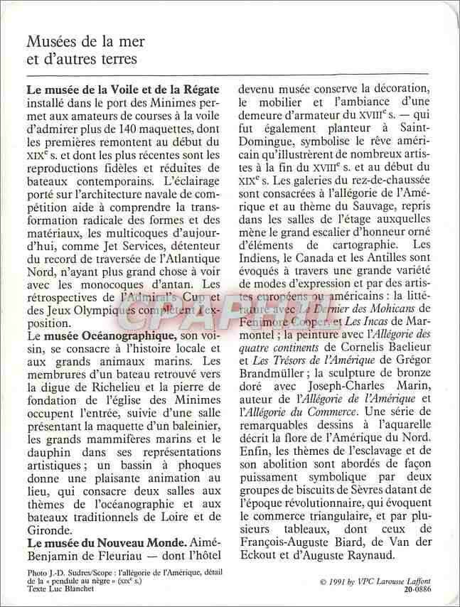Fiche illustree La Rochelle Trois musees  — Verso