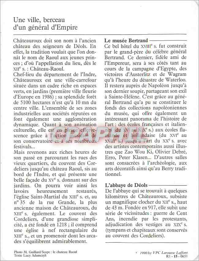 Fiche illustree Chateauroux La ville  — Verso