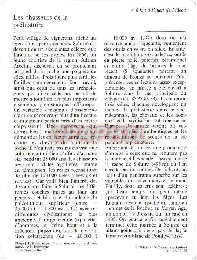 Fiche illustree Solutre Pouilly La roche et la musee Archeologique  — Verso