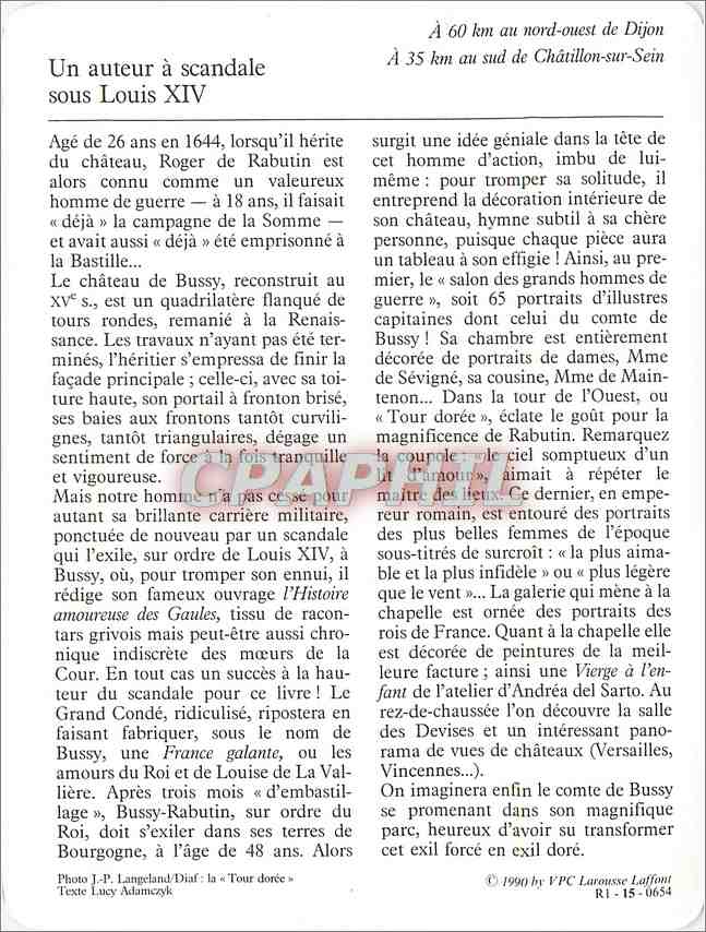 Fiche illustree Bussy le Grand Le chateau de Bussy Rabutin  — Rückseite