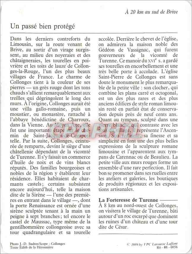 Fiche illustree Collonges la Rouge Le village  — Verso