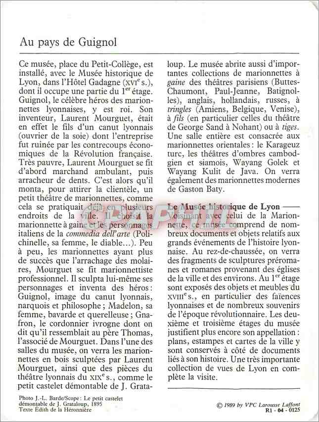 Fiche illustree Lyon Le musee de la Marionnette le Musee historique de Lyon  — Verso