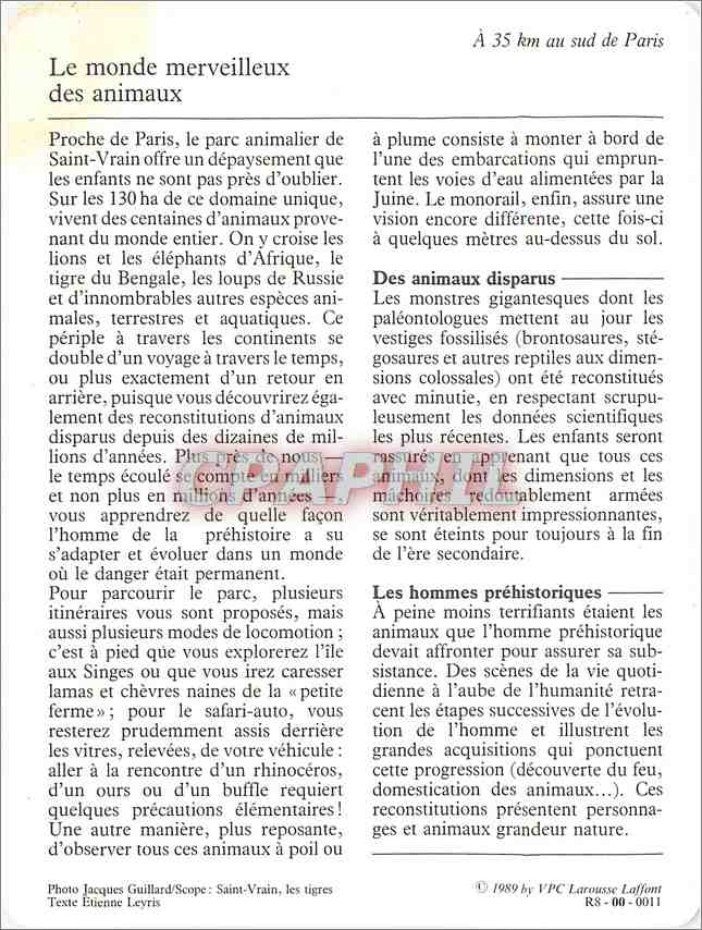 Fiche illustree Saint Vrain Le parc animalier  — Rückseite