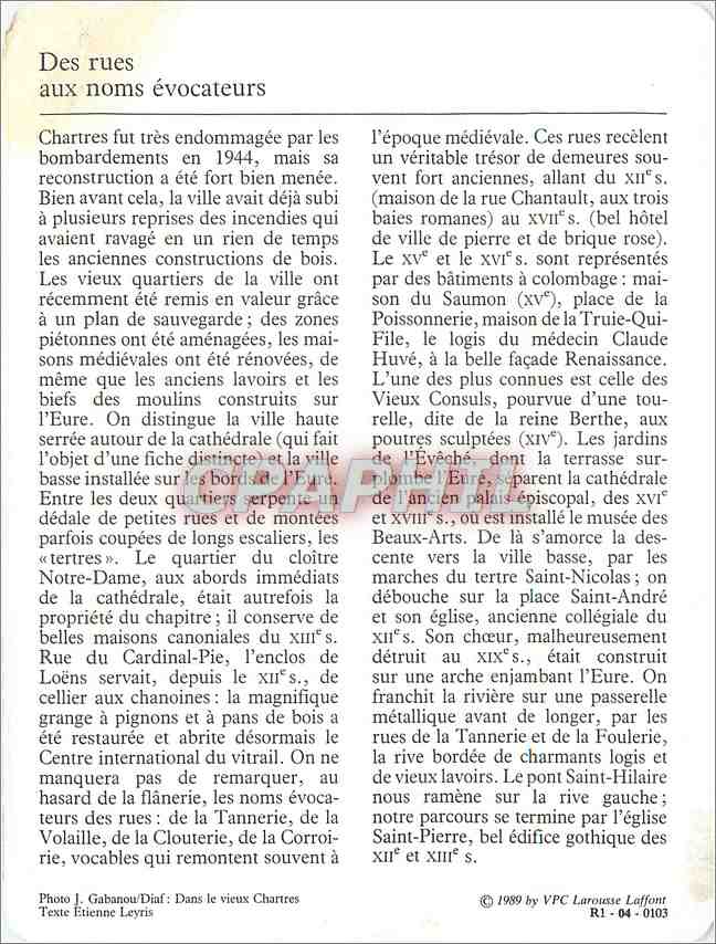 Fiche illustree Chartres Le vieille ville  — Rückseite