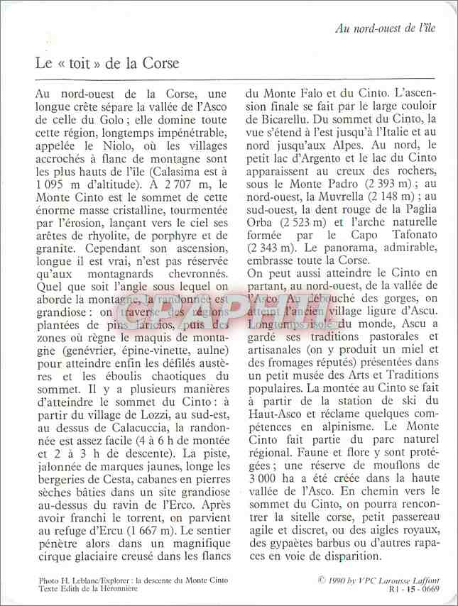 Fiche illustree Le Monte Cinto Le site  — Rückseite