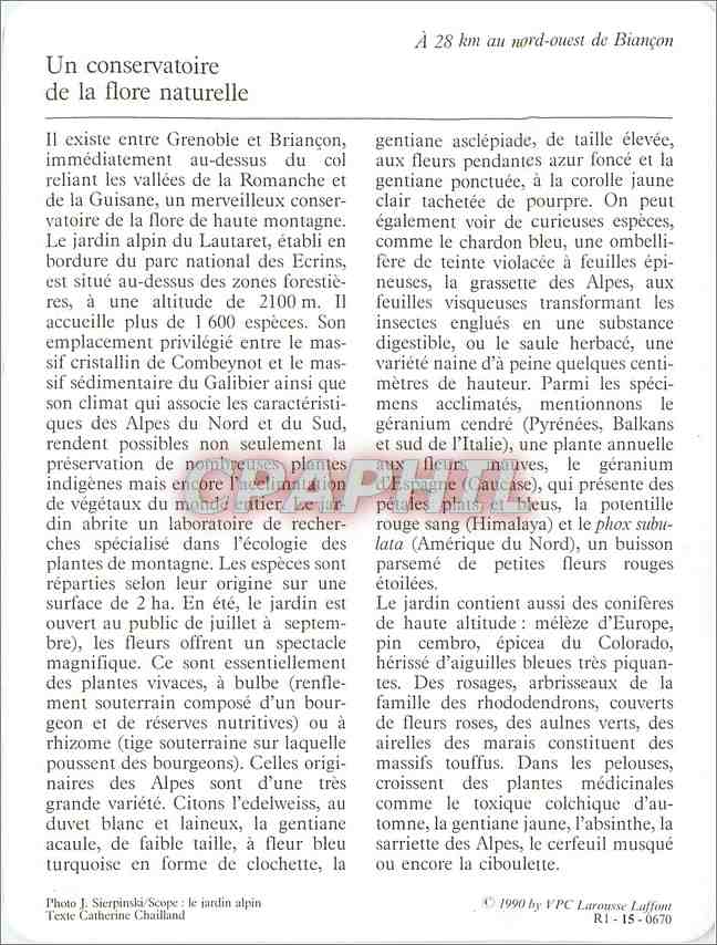 Fiche illustree Col du Lautaret Le jardin alpin  — Rückseite