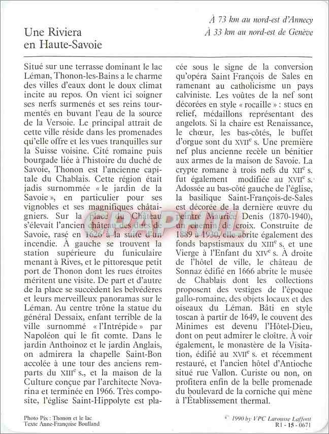 Fiche illustree Thonon les Bains La ville  — Verso