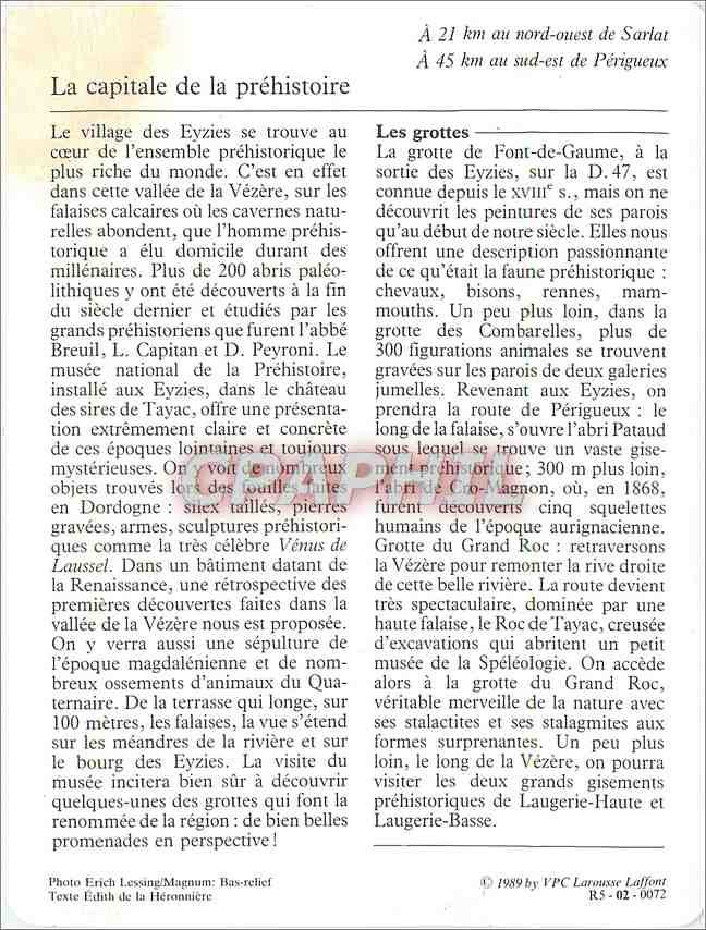 Fiche illustree Les Eyzies de Tayac Le musee national de la Prehistoire et les grottes  — Rückseite