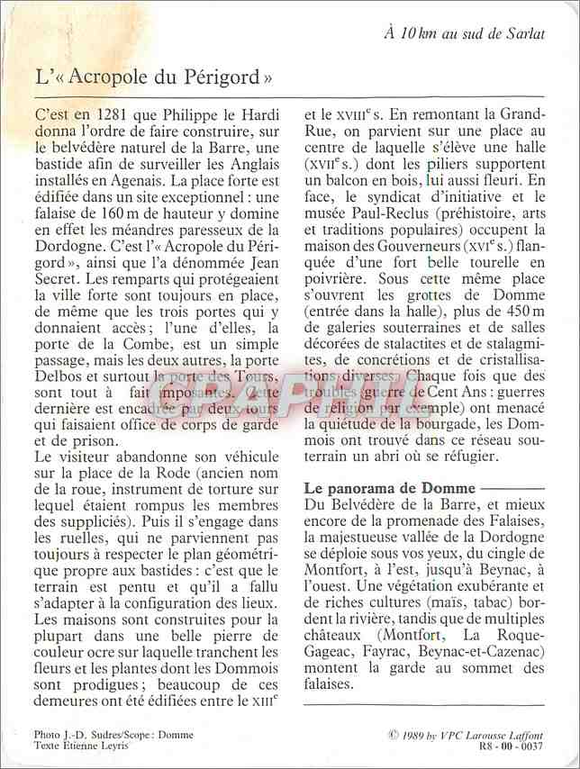 Fiche illustree Domme La bastide  — Rückseite