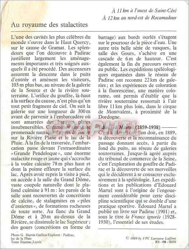 Fiche illustree Padirac Le gouffre  — Verso