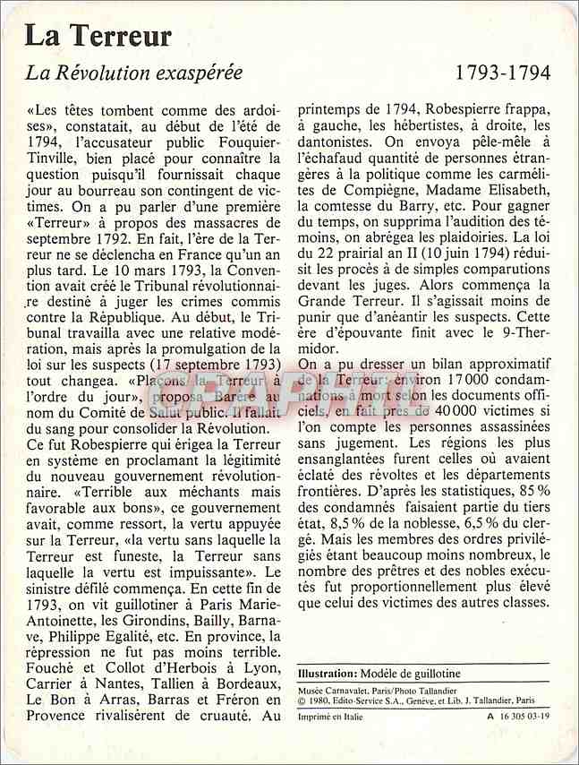 Fiche illustree La Terreur La Revolution exasperee  — Verso