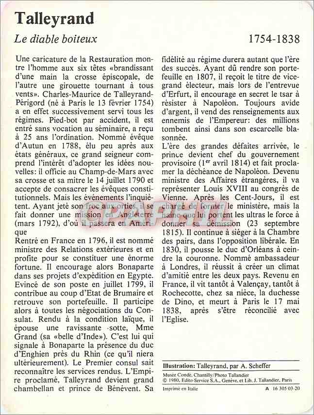 Fiche illustree Talleyrand Le diable boiteux  — Rückseite