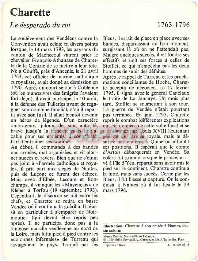 Fiche illustree Charette Le desperado du Roi  — Rückseite