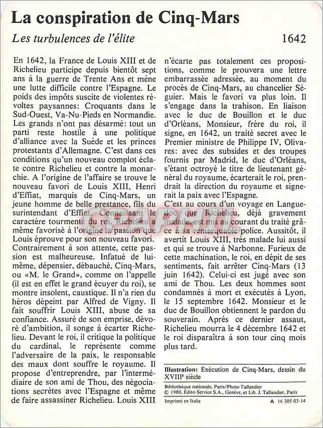 Fiche illustree La Conspiration de Cinq Mars Les turbulences de l'elite  — Rückseite